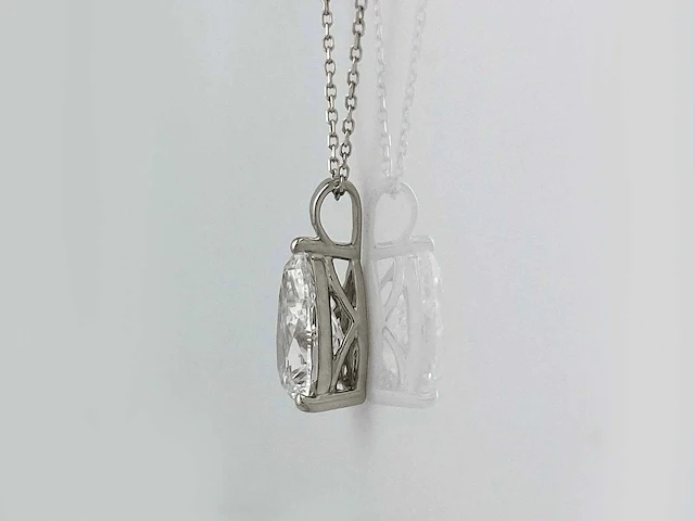 14 kt witgouden ketting met hanger en 3,01 cts laboratoriumgekweekte diamant - afbeelding 6 van  8