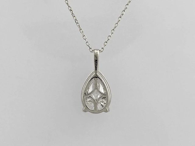 14 kt witgouden ketting met hanger en 3,01 cts laboratoriumgekweekte diamant - afbeelding 7 van  8