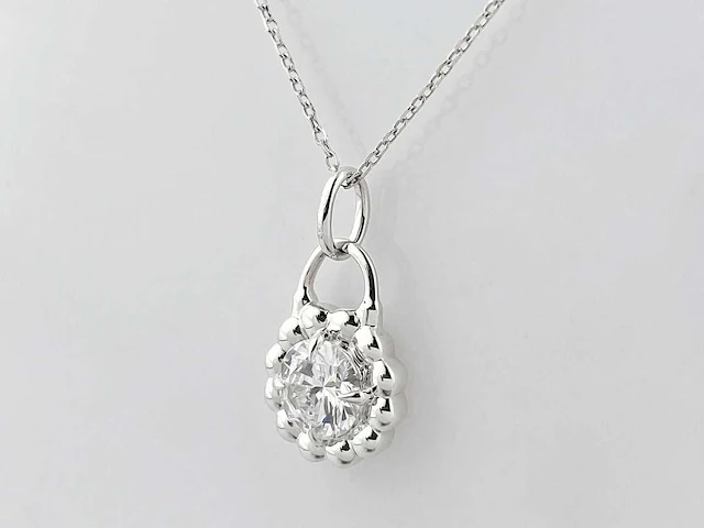 14 kt witgouden ketting met hanger en labgekweekte diamant - afbeelding 2 van  9