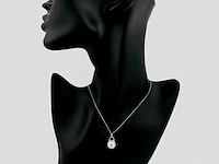 14 kt witgouden ketting met hanger en labgekweekte diamant - afbeelding 4 van  9