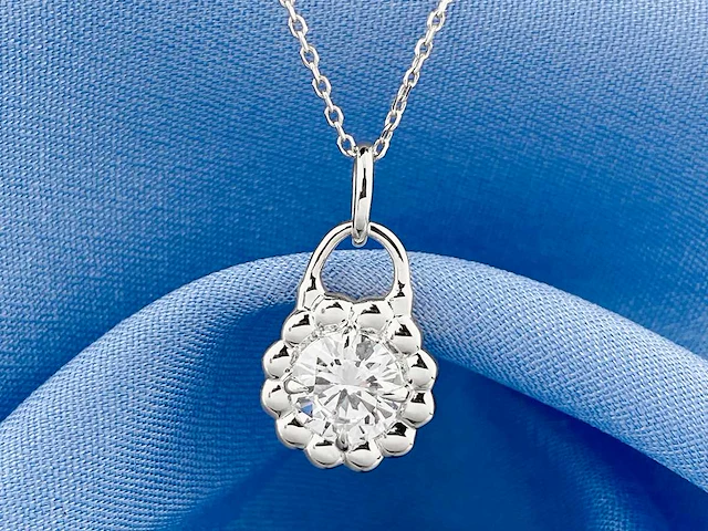 14 kt witgouden ketting met hanger en labgekweekte diamant - afbeelding 6 van  9