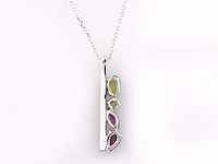 14 kt witgouden ketting met hanger van 0,82 cts natuurlijke diamant en amethist en peridoot - afbeelding 6 van  7