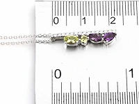 14 kt witgouden ketting met hanger van 0,82 cts natuurlijke diamant en amethist en peridoot - afbeelding 7 van  7