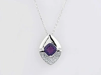 14 kt witgouden ketting met hanger van 1,06 cts natuurlijke diamant en amethist
