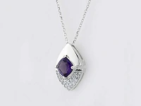 14 kt witgouden ketting met hanger van 1,06 cts natuurlijke diamant en amethist - afbeelding 2 van  7