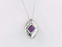 14 kt witgouden ketting met hanger van 1,06 cts natuurlijke diamant en amethist - afbeelding 5 van  7