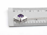 14 kt witgouden ketting met hanger van 1,06 cts natuurlijke diamant en amethist - afbeelding 6 van  7
