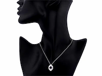14 kt witgouden ketting met hanger van 1,06 cts natuurlijke diamant en amethist - afbeelding 7 van  7