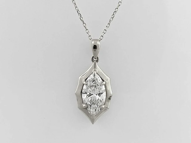 14 kt witgouden ketting met hanger van 2,01 cts laboratoriumgekweekte diamant - afbeelding 1 van  8