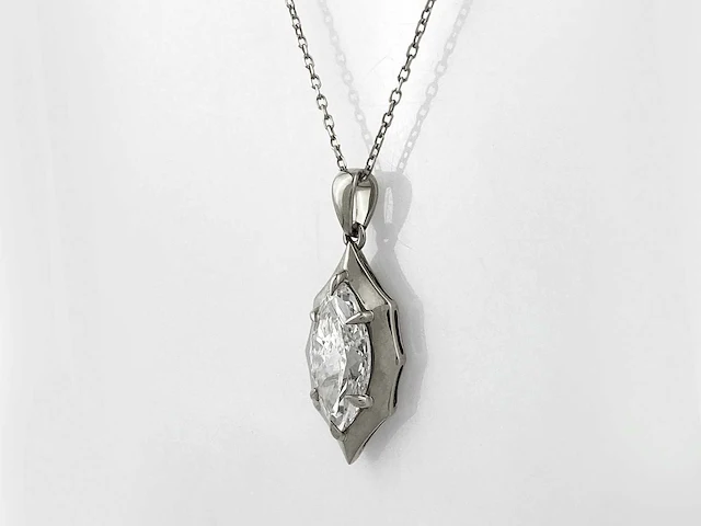 14 kt witgouden ketting met hanger van 2,01 cts laboratoriumgekweekte diamant - afbeelding 2 van  8