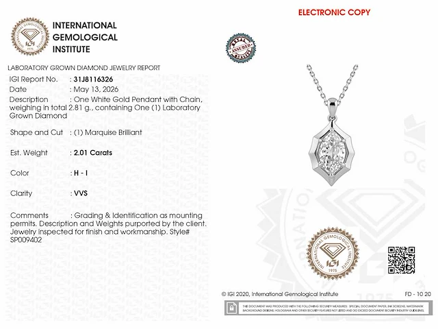 14 kt witgouden ketting met hanger van 2,01 cts laboratoriumgekweekte diamant - afbeelding 3 van  8