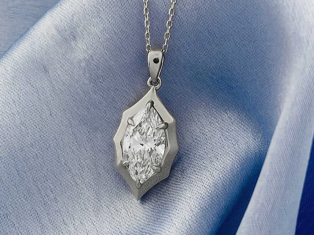 14 kt witgouden ketting met hanger van 2,01 cts laboratoriumgekweekte diamant - afbeelding 6 van  8