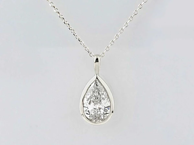 14 kt witgouden ketting met hanger van 2,01 cts laboratoriumgekweekte diamant - afbeelding 1 van  9