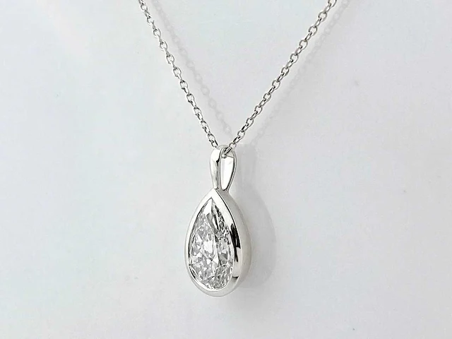 14 kt witgouden ketting met hanger van 2,01 cts laboratoriumgekweekte diamant - afbeelding 2 van  9