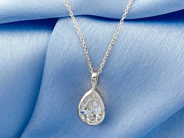 14 kt witgouden ketting met hanger van 2,01 cts laboratoriumgekweekte diamant - afbeelding 7 van  9
