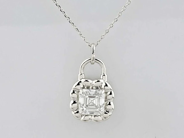 14 kt witgouden ketting met hanger van 2,04 cts laboratoriumgekweekte diamant - afbeelding 1 van  9
