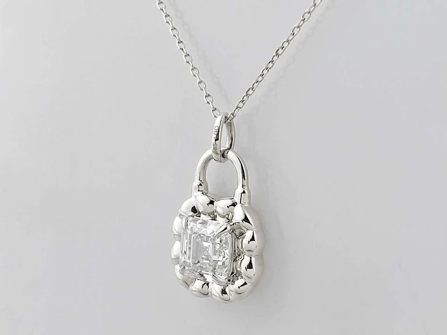 14 kt witgouden ketting met hanger van 2,04 cts laboratoriumgekweekte diamant - afbeelding 2 van  9