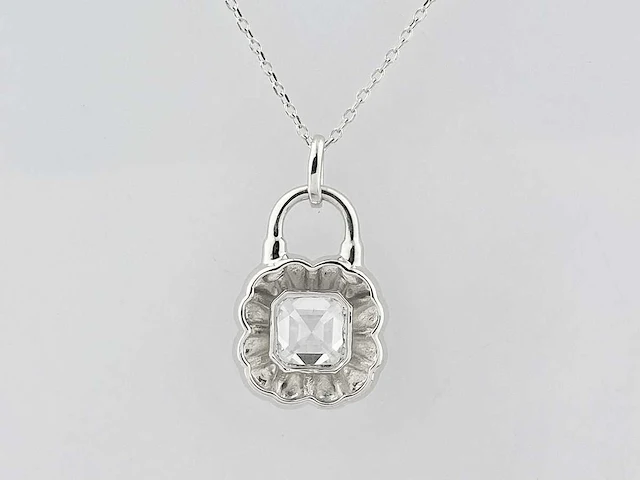 14 kt witgouden ketting met hanger van 2,04 cts laboratoriumgekweekte diamant - afbeelding 5 van  9