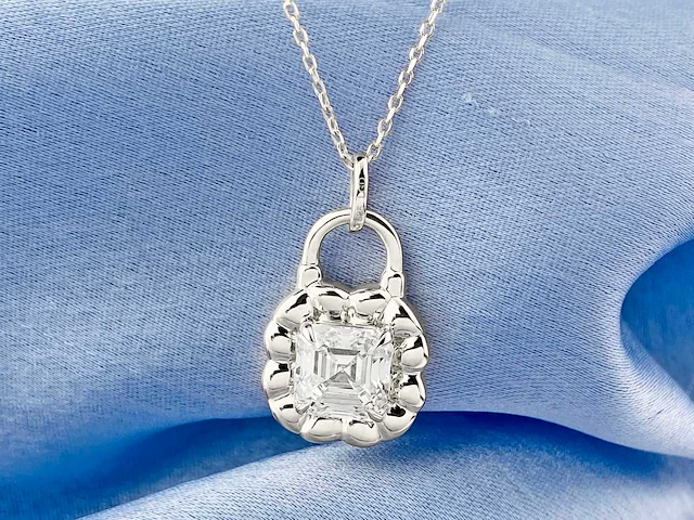 14 kt witgouden ketting met hanger van 2,04 cts laboratoriumgekweekte diamant - afbeelding 8 van  9