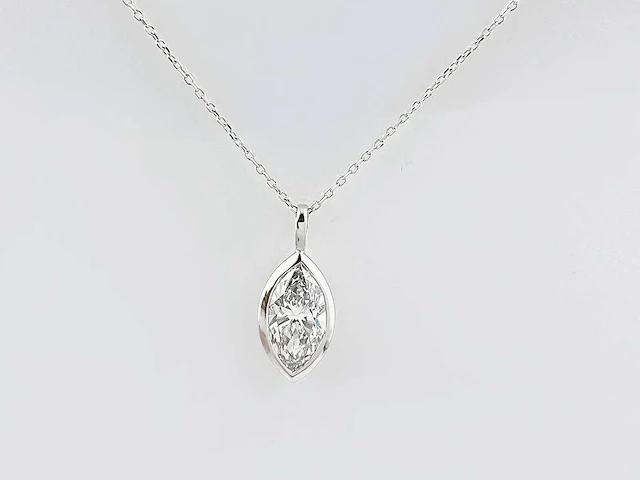 14 kt witgouden ketting met hanger van 2,09 cts en laboratoriumgekweekte diamant - afbeelding 1 van  9