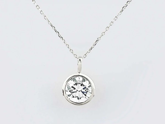 14 kt witgouden ketting met hanger van 2,10 cts en laboratoriumgekweekte diamant - afbeelding 4 van  9