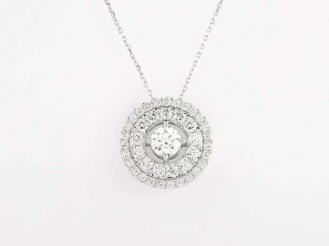 14 kt witgouden ketting met hanger van 2,57 cts laboratoriumgekweekte diamant - afbeelding 1 van  8