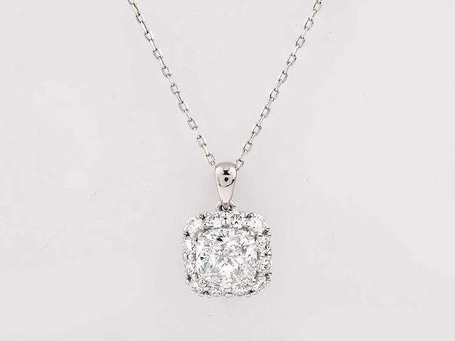 14 kt witgouden ketting met hanger van 2,67 cts laboratoriumgekweekte diamant - afbeelding 1 van  8