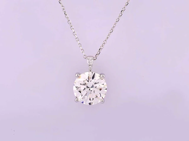 14 kt witgouden ketting met hanger van 3,11 cts laboratoriumgekweekte diamant - afbeelding 1 van  8