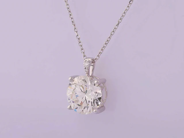 14 kt witgouden ketting met hanger van 3,11 cts laboratoriumgekweekte diamant - afbeelding 2 van  8
