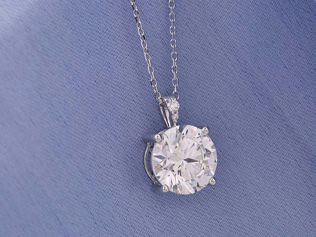 14 kt witgouden ketting met hanger van 3,11 cts laboratoriumgekweekte diamant - afbeelding 4 van  8