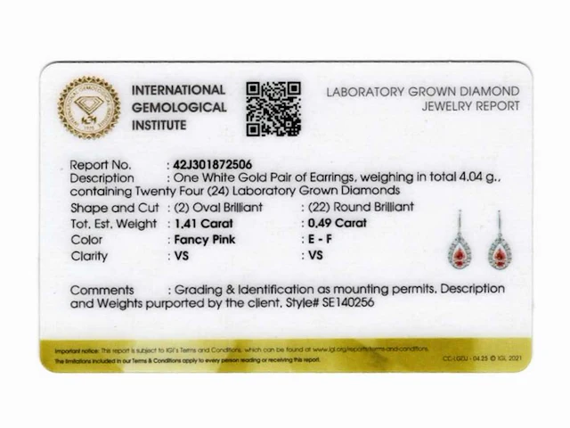 14 kt witgouden oorbel met 1,90 cts laboratoriumgekweekte diamant - afbeelding 2 van  2