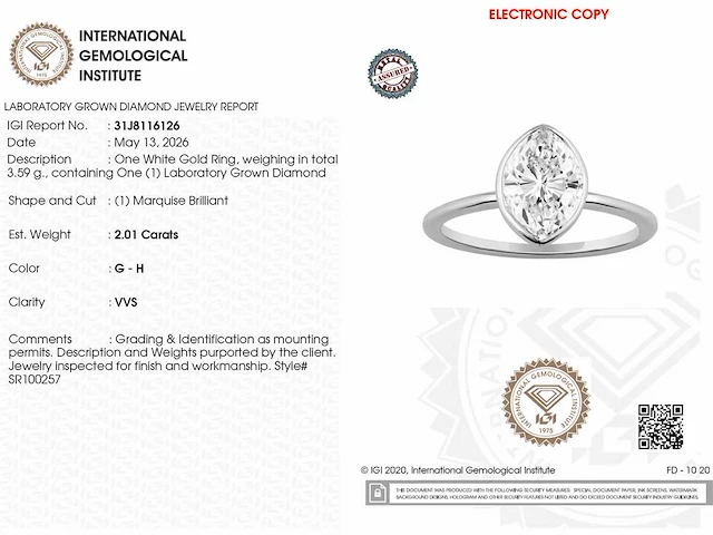 14 kt witgouden ring met 2,01 cts laboratoriumgekweekte diamant - afbeelding 5 van  8