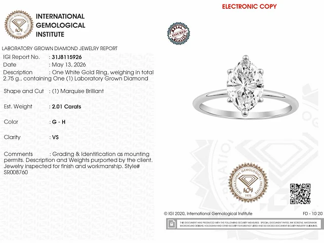 14 kt witgouden ring met 2,01 cts laboratoriumgekweekte diamant - afbeelding 5 van  11