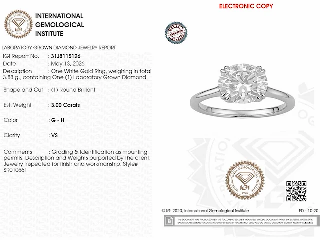 14 kt witgouden ring met 3,0 cts laboratoriumgekweekte diamant - afbeelding 3 van  7