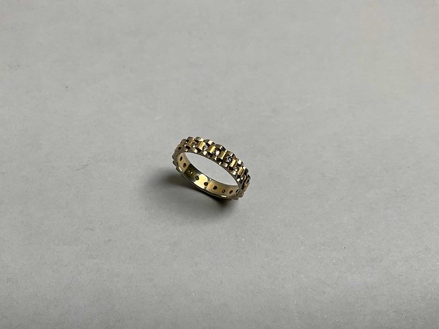 14k gouden biclor ‘rolex ring’, bezet met 20 briljant geslepen diamant 0,2ct (2,6 gram) - afbeelding 1 van  5