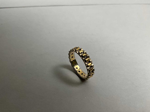 14k gouden biclor ‘rolex ring’, bezet met 20 briljant geslepen diamant 0,2ct (2,6 gram) - afbeelding 5 van  5