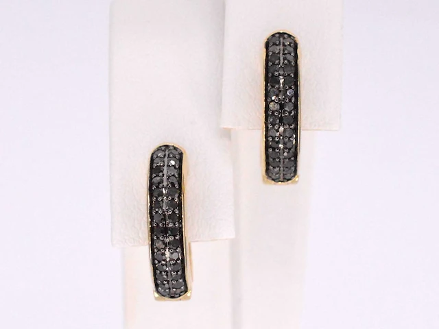 14k gouden oorbellen, zwarte diamant 0.35 ct, kleurbehandeld - afbeelding 1 van  8