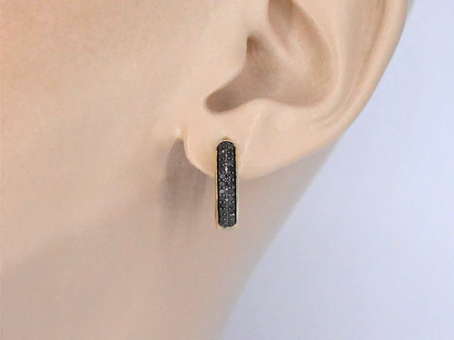 14k gouden oorbellen, zwarte diamant 0.35 ct, kleurbehandeld - afbeelding 2 van  8