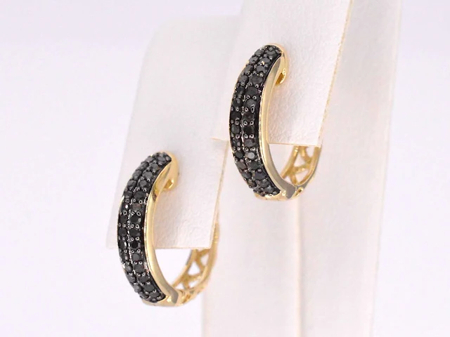 14k gouden oorbellen, zwarte diamant 0.35 ct, kleurbehandeld - afbeelding 4 van  8