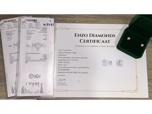 14k witgouden oorbellen met 2.08ct diamant ( igi gecertificeerd ) - afbeelding 3 van  5