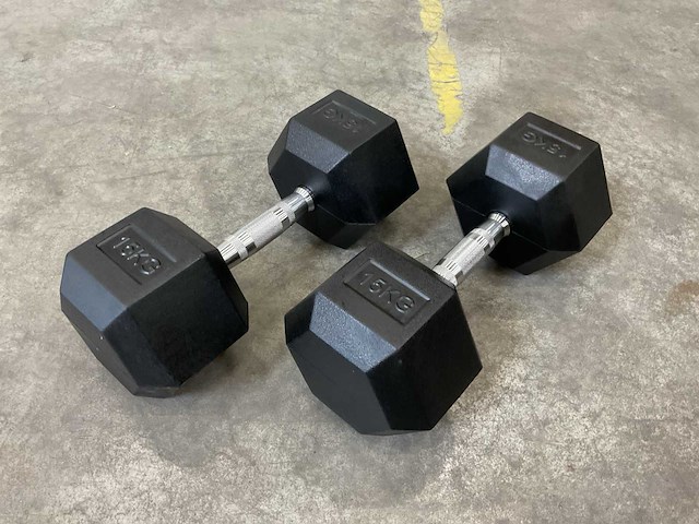 15kg - set á 2 stuks hexagon dumbbells - afbeelding 1 van  2