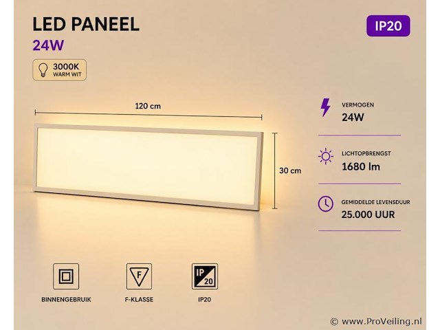 16 x led paneel 36w – 3000k warm wit - 1195x295mm – ip20 – zodiac-36 - afbeelding 1 van  5