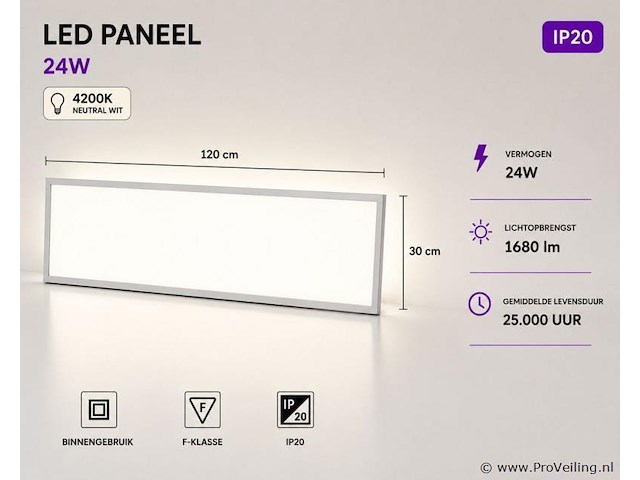 16 x led paneel 36w – 4200k neutraal wit - 1195x295mm – ip20 – zodiac-36 - afbeelding 1 van  5