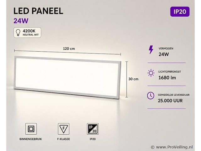 16 x led paneel 36w – 4200k neutraal wit - 1195x295mm – ip20 – zodiac-36 - afbeelding 1 van  5