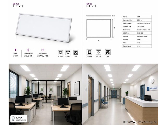 16 x led paneel 36w – 4200k neutraal wit - 1195x295mm – ip20 – zodiac-36 - afbeelding 5 van  5