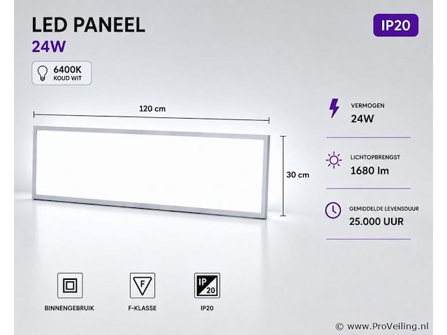 16 x led paneel 36w – 6400k koud wit - 1195x295mm – ip20 – zodiac-36 - afbeelding 1 van  5
