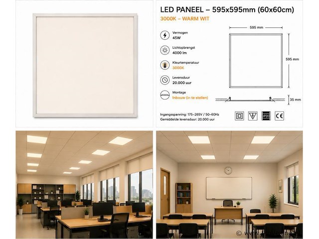 16 x led paneel 45w – 3000k warm wit - 595x595mm – ip20 – galaksi - afbeelding 5 van  5