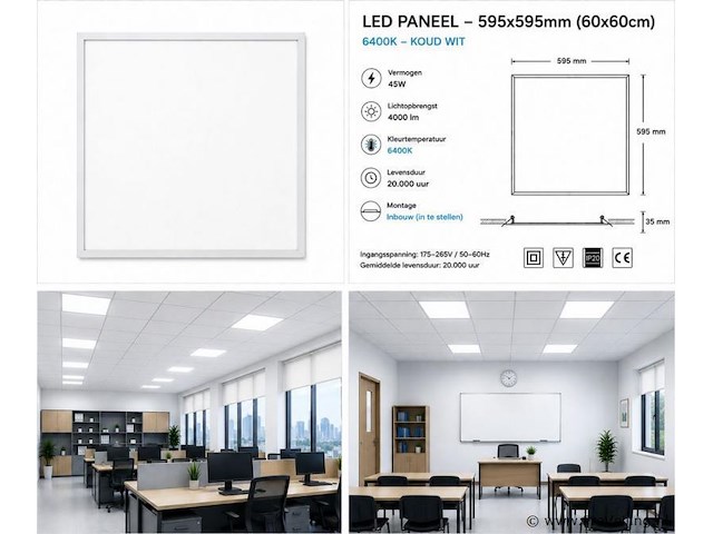 16 x led paneel 45w – 6400k koud wit - 595x595mm – ip20 – galaksi - afbeelding 5 van  5