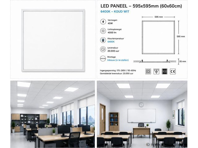 16 x led paneel 45w – 6400k koud wit - 595x595mm – ip20 – galaksi - afbeelding 5 van  5