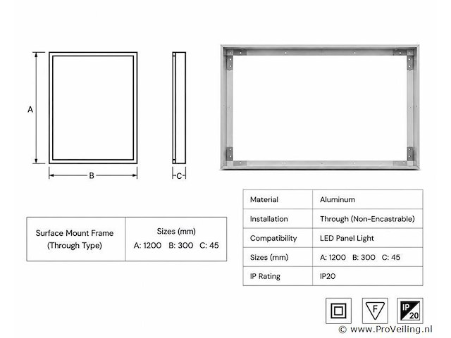 16 x opbouw frame voor led paneel – 1200x300mm – ip20 – frame-30120 - afbeelding 4 van  5